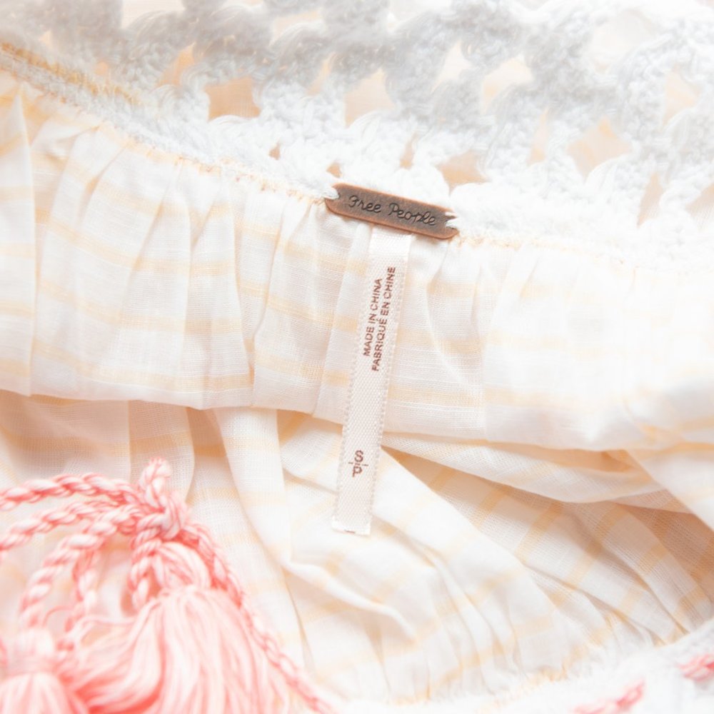 Free People Allora Allora Top Stripe Shirt Crochet Peach White Size Small New - Picture 5 of 7